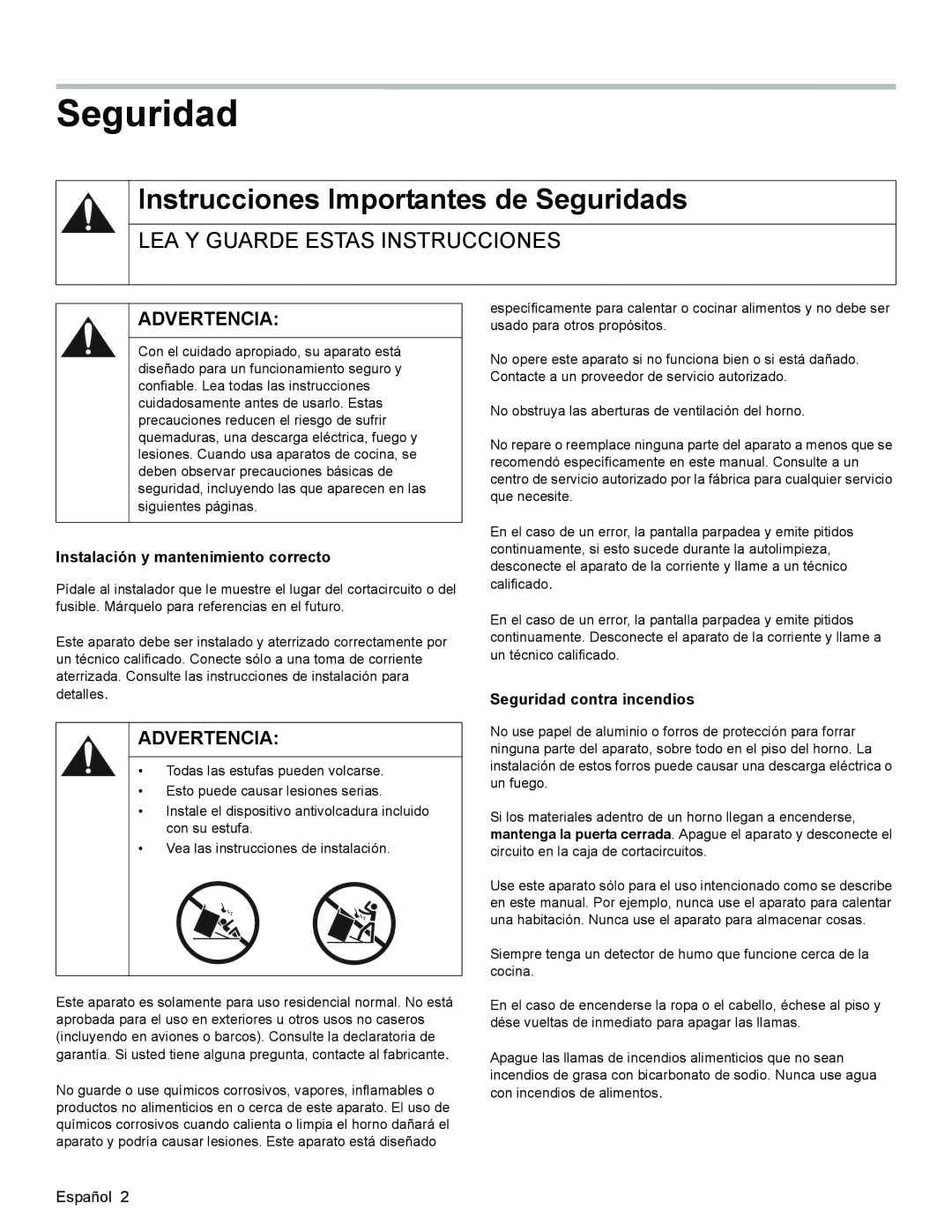 Bosch Appliances HES3023U manual Instrucciones Importantes de Seguridads, Instalación y mantenimiento correcto 