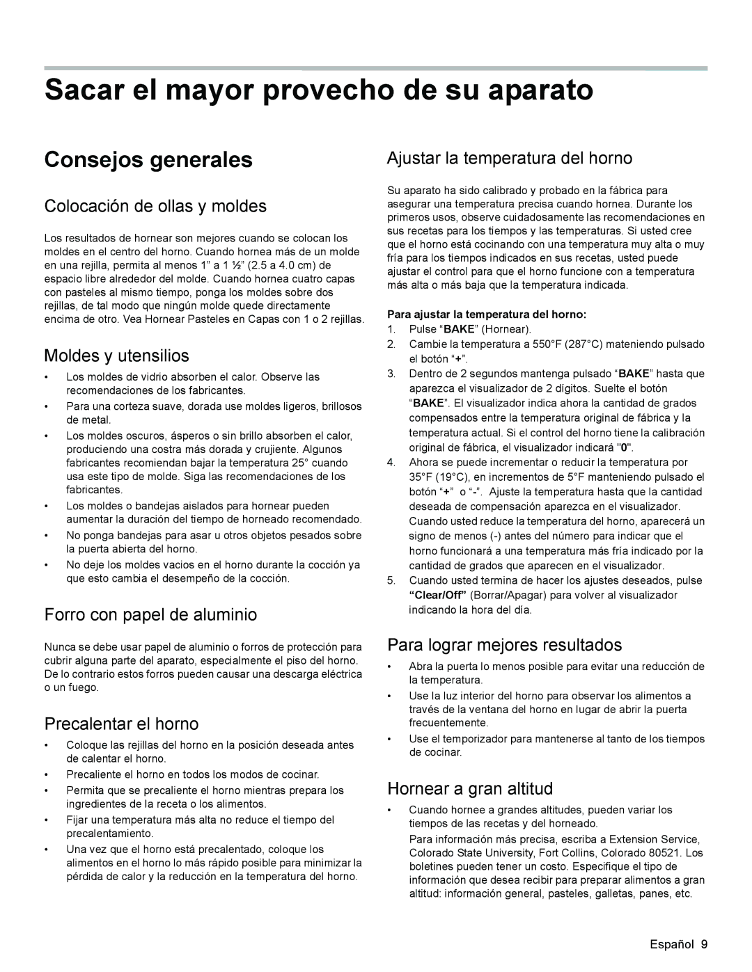 Bosch Appliances HES3023U manual Sacar el mayor provecho de su aparato, Consejos generales 