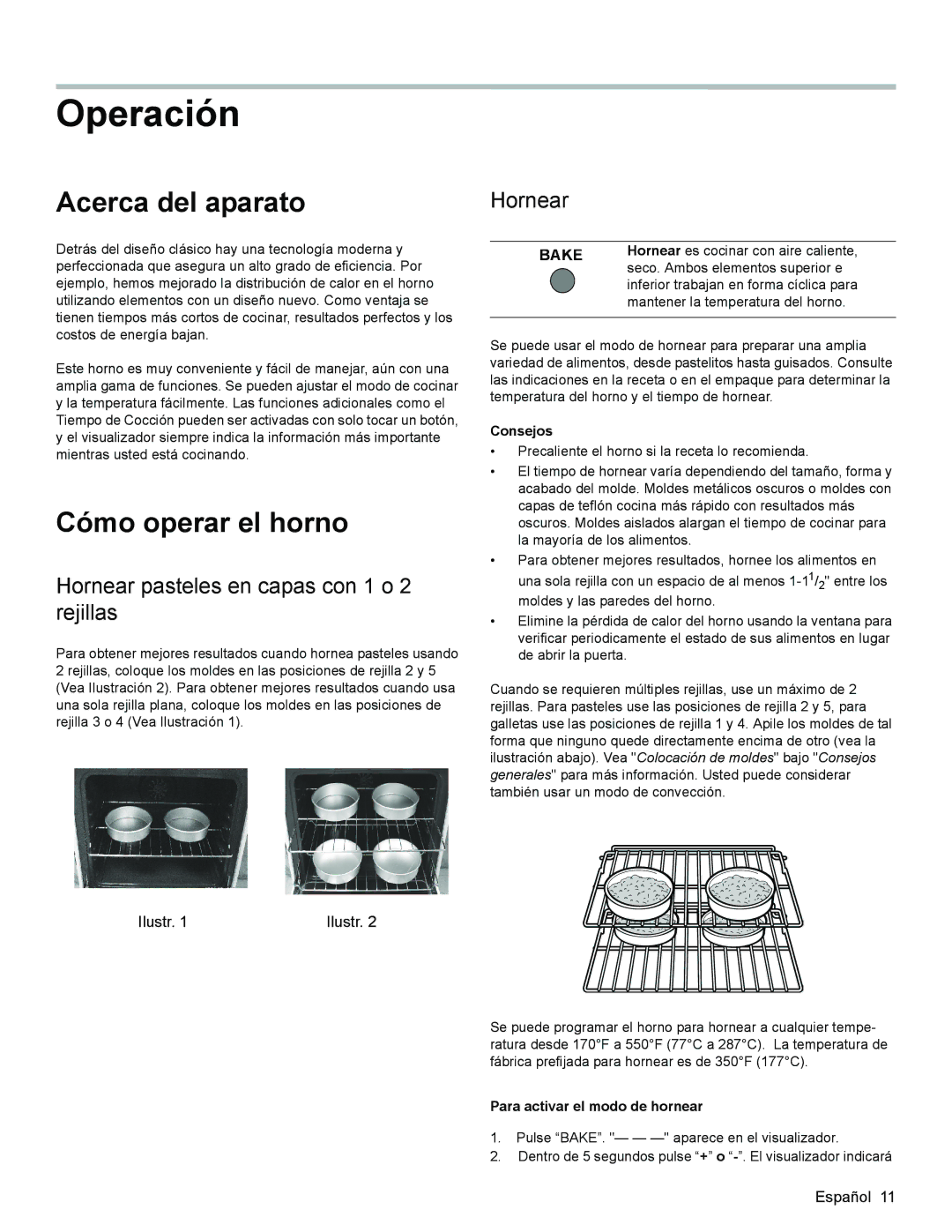 Bosch Appliances HES3023U manual Operación, Acerca del aparato, Cómo operar el horno, Hornear 