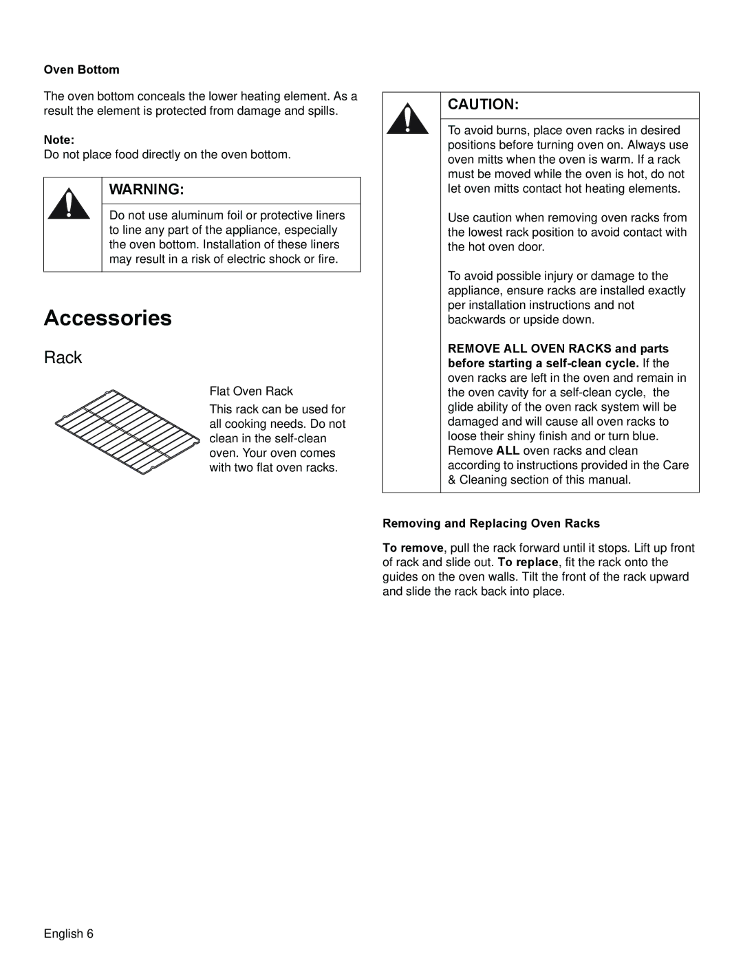 Bosch Appliances HES3023U manual Accessories, Rack, Oven Bottom 