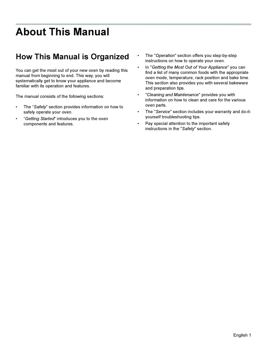 Bosch Appliances HES3053U manual About This Manual, How This Manual is Organized 