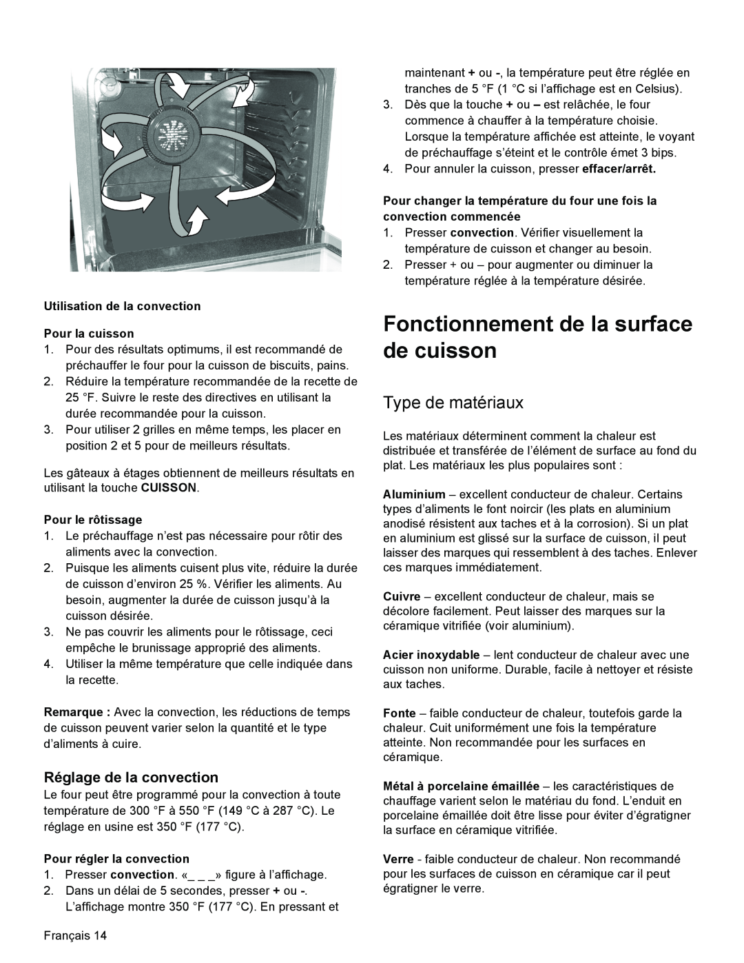Bosch Appliances HES3053U manual Fonctionnement de la surface de cuisson, Type de matériaux, Pour le rôtissage 