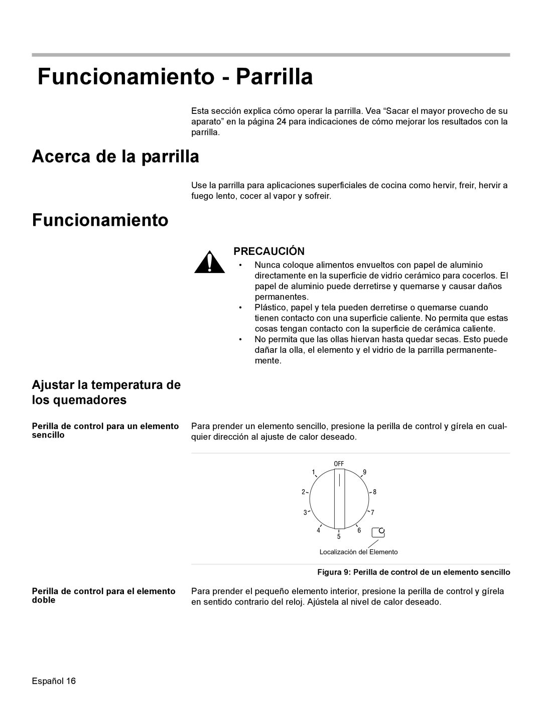 Bosch Appliances HES7052U manual Funcionamiento Parrilla, Acerca de la parrilla, Ajustar la temperatura de los quemadores 