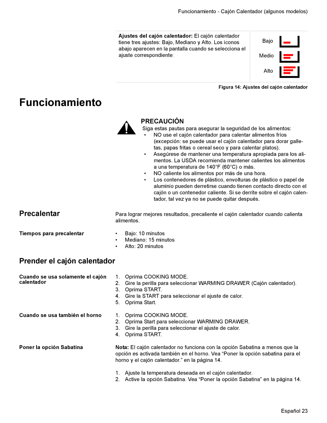 Bosch Appliances HES7052U manual Precalentar, Prender el cajón calentador 