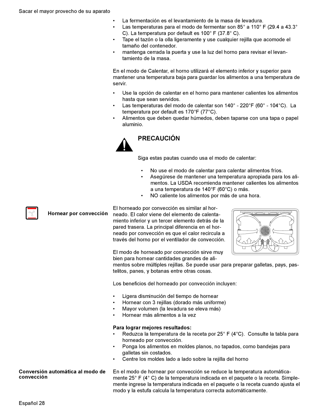 Bosch Appliances HES7052U manual Conversión automática al modo de convección, Para lograr mejores resultados 