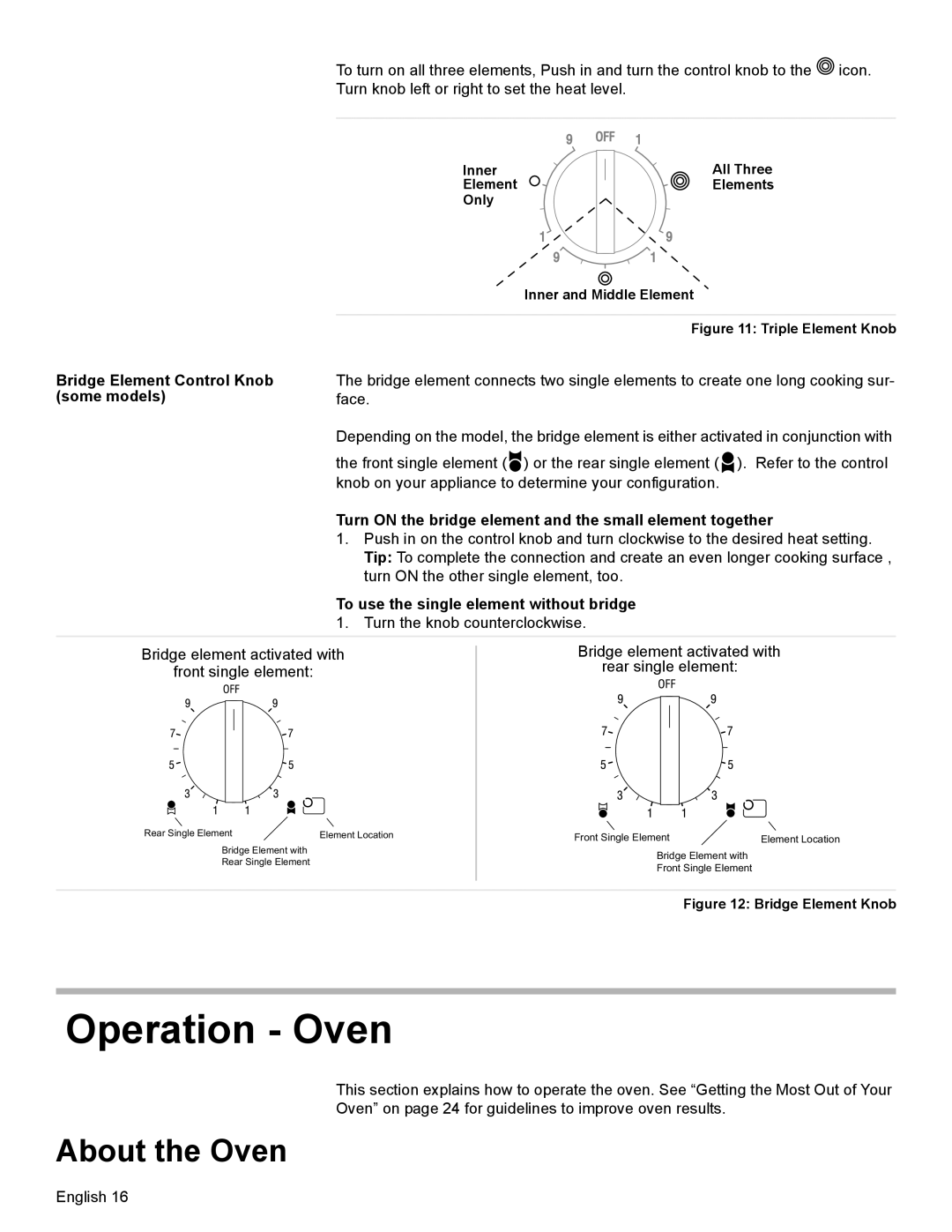 Bosch Appliances HES7052U manual Operation Oven, About the Oven, Bridge Element Control Knob some models 