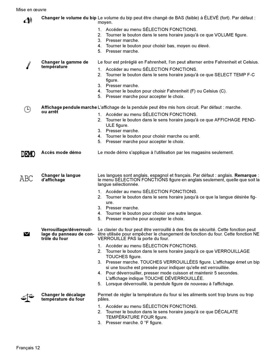 Bosch Appliances HES7052U manual Changer la gamme de température, Changer le décalage, Température du four 