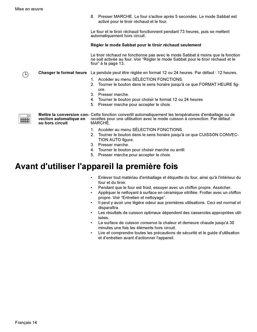 Bosch Appliances HES7052U manual Avant dutiliser lappareil la première fois, Marche 