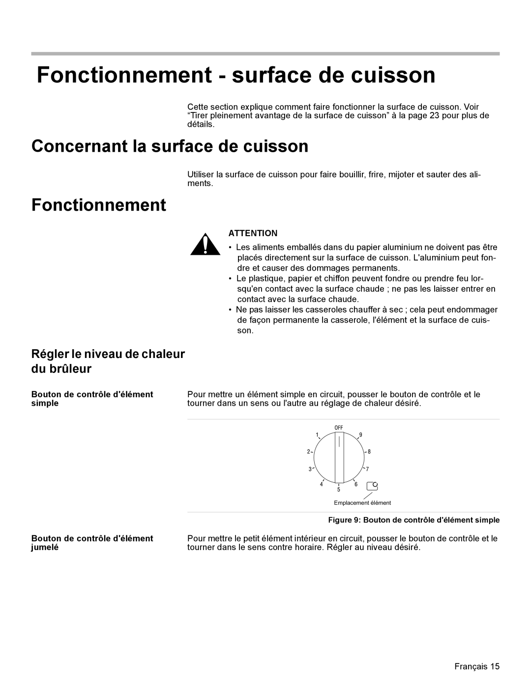 Bosch Appliances HES7052U manual Fonctionnement surface de cuisson, Concernant la surface de cuisson 