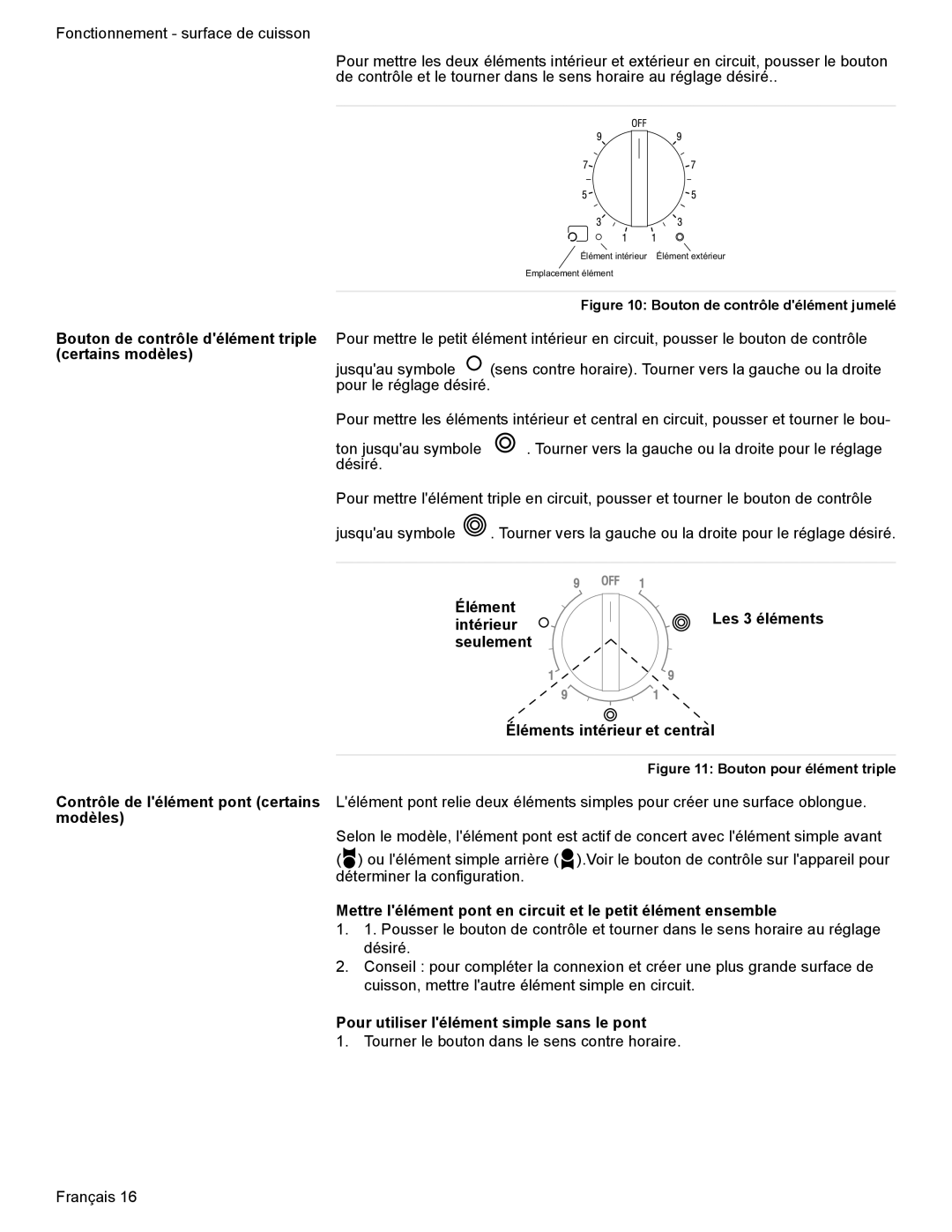 Bosch Appliances HES7052U manual Certains modèles, Pour utiliser lélément simple sans le pont 