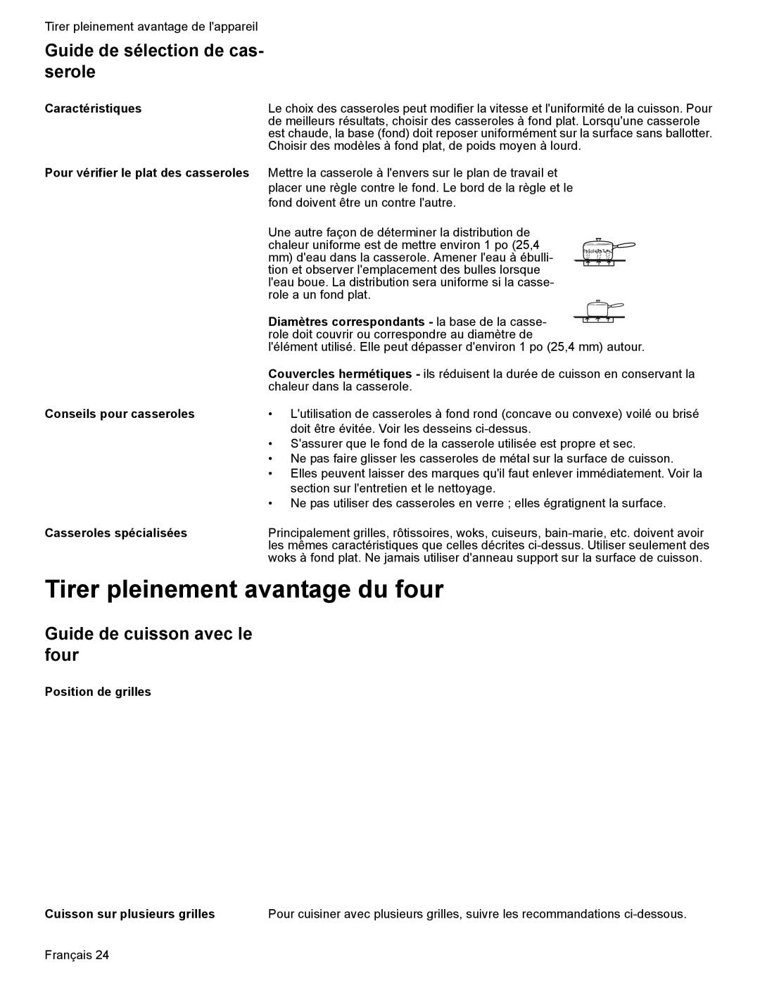 Bosch Appliances HES7052U manual Tirer pleinement avantage du four, Guide de sélection de cas- serole 