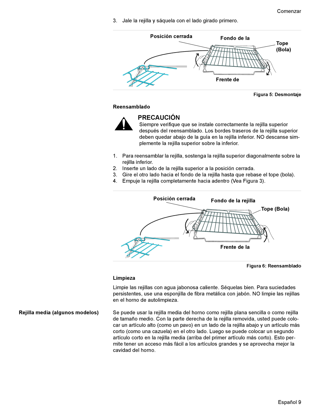 Bosch Appliances HES7052U manual Posición cerrada, Reensamblado, Tope Bola Frente de la, Limpieza 