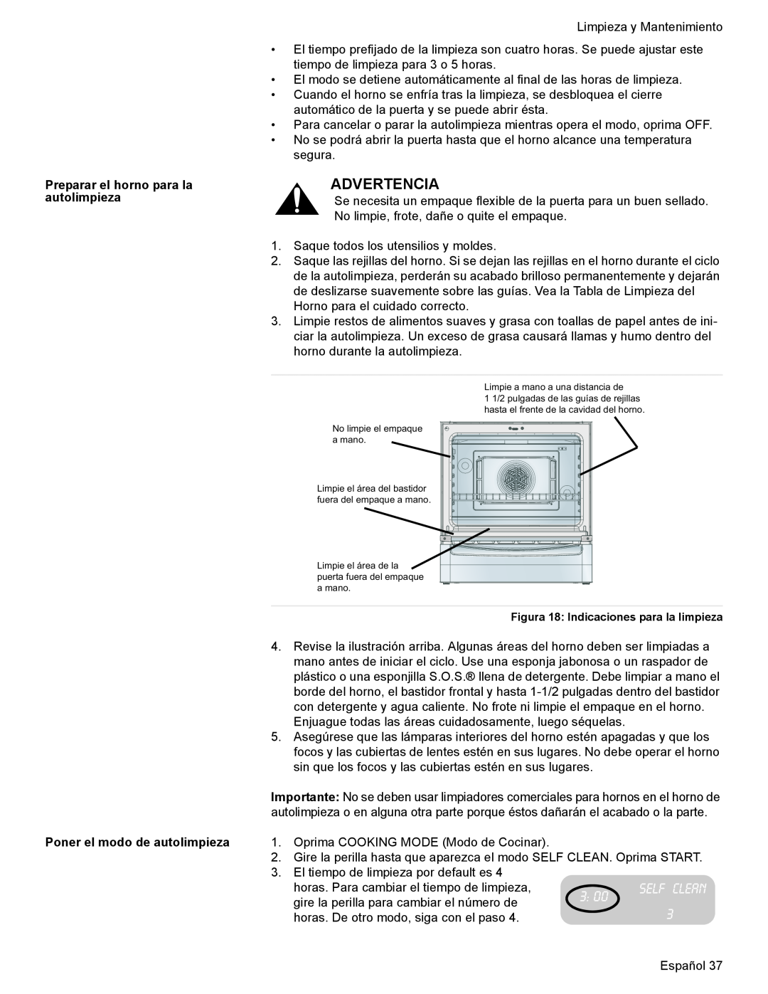 Bosch Appliances HES7052U manual Advertencia, Preparar el horno para la autolimpieza Poner el modo de autolimpieza 