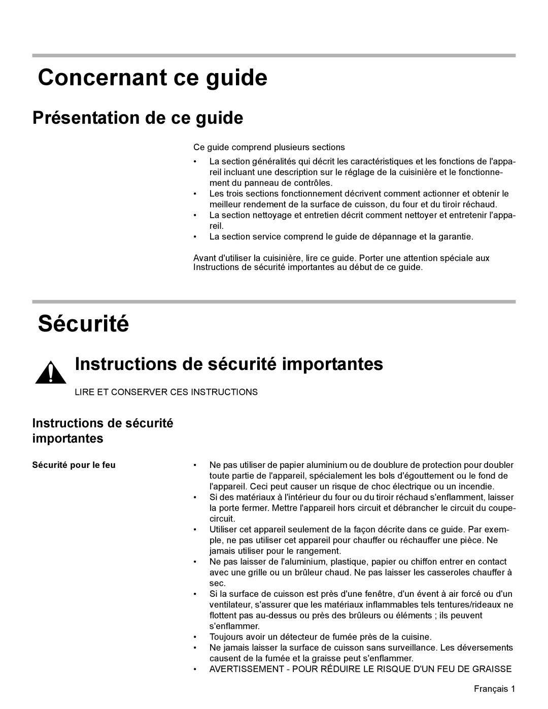 Bosch Appliances HES7052U Concernant ce guide, Sécurité, Présentation de ce guide, Instructions de sécurité importantes 