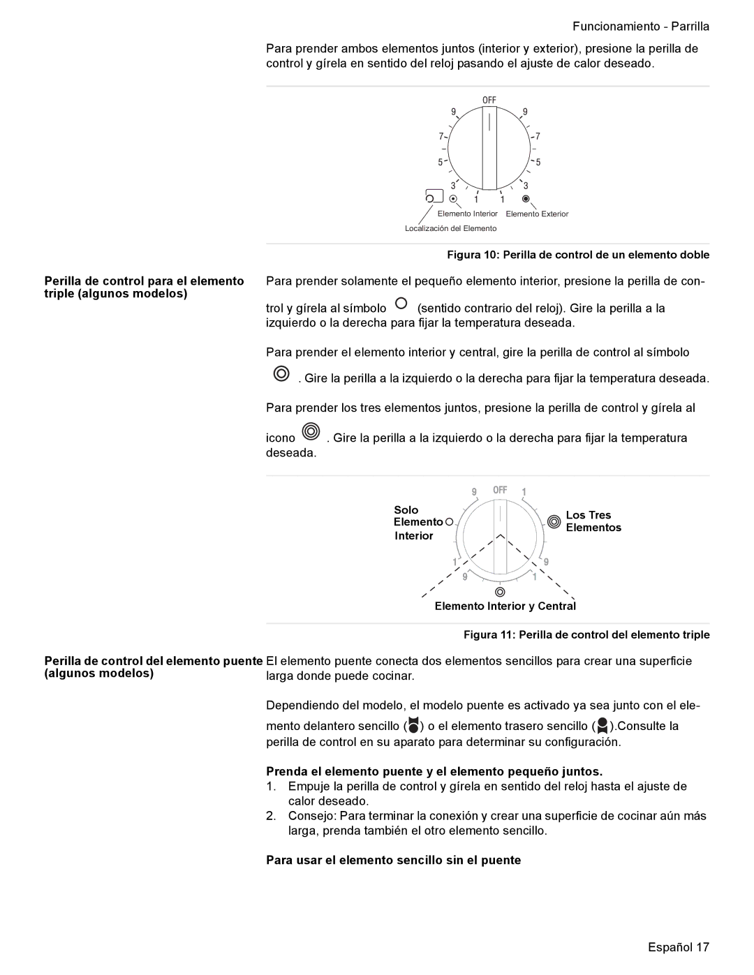 Bosch Appliances HES7282U manual Algunos modelos, Prenda el elemento puente y el elemento pequeño juntos 