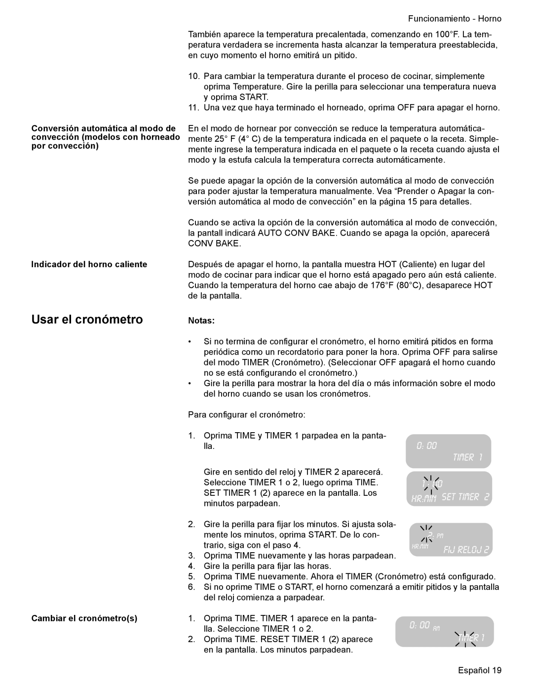 Bosch Appliances HES7282U manual Usar el cronómetro, Notas, Cambiar el cronómetros 