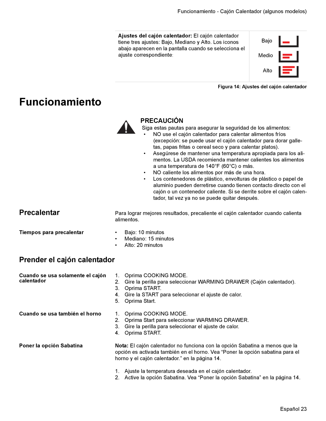 Bosch Appliances HES7282U manual Precalentar, Prender el cajón calentador 