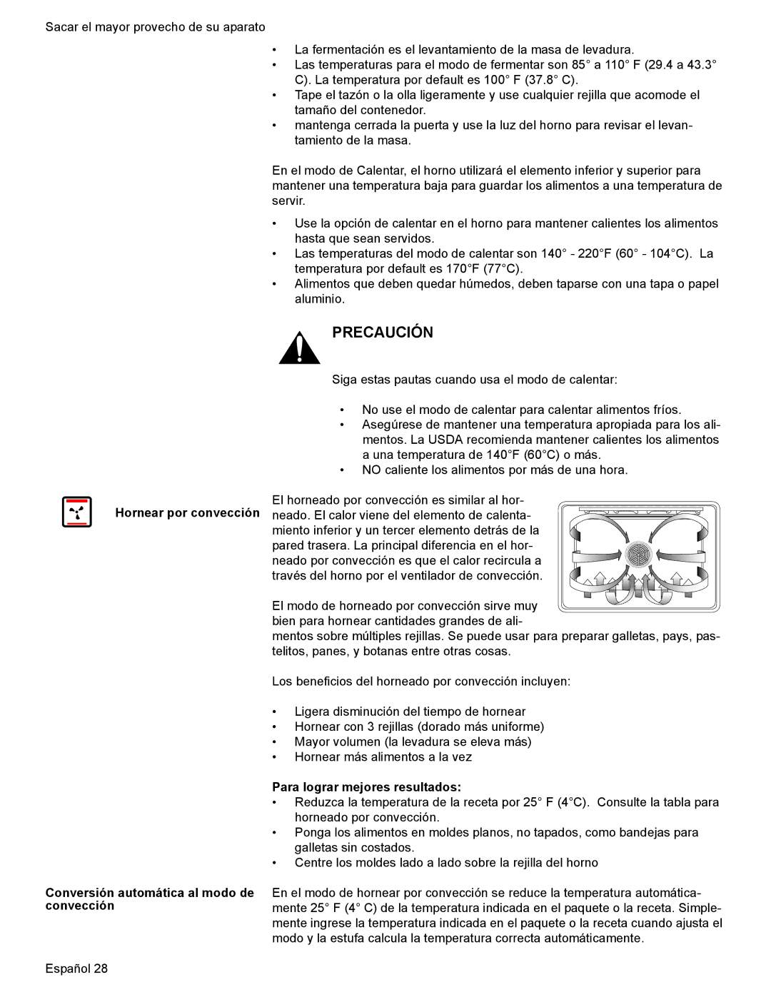 Bosch Appliances HES7282U manual Conversión automática al modo de convección, Para lograr mejores resultados 