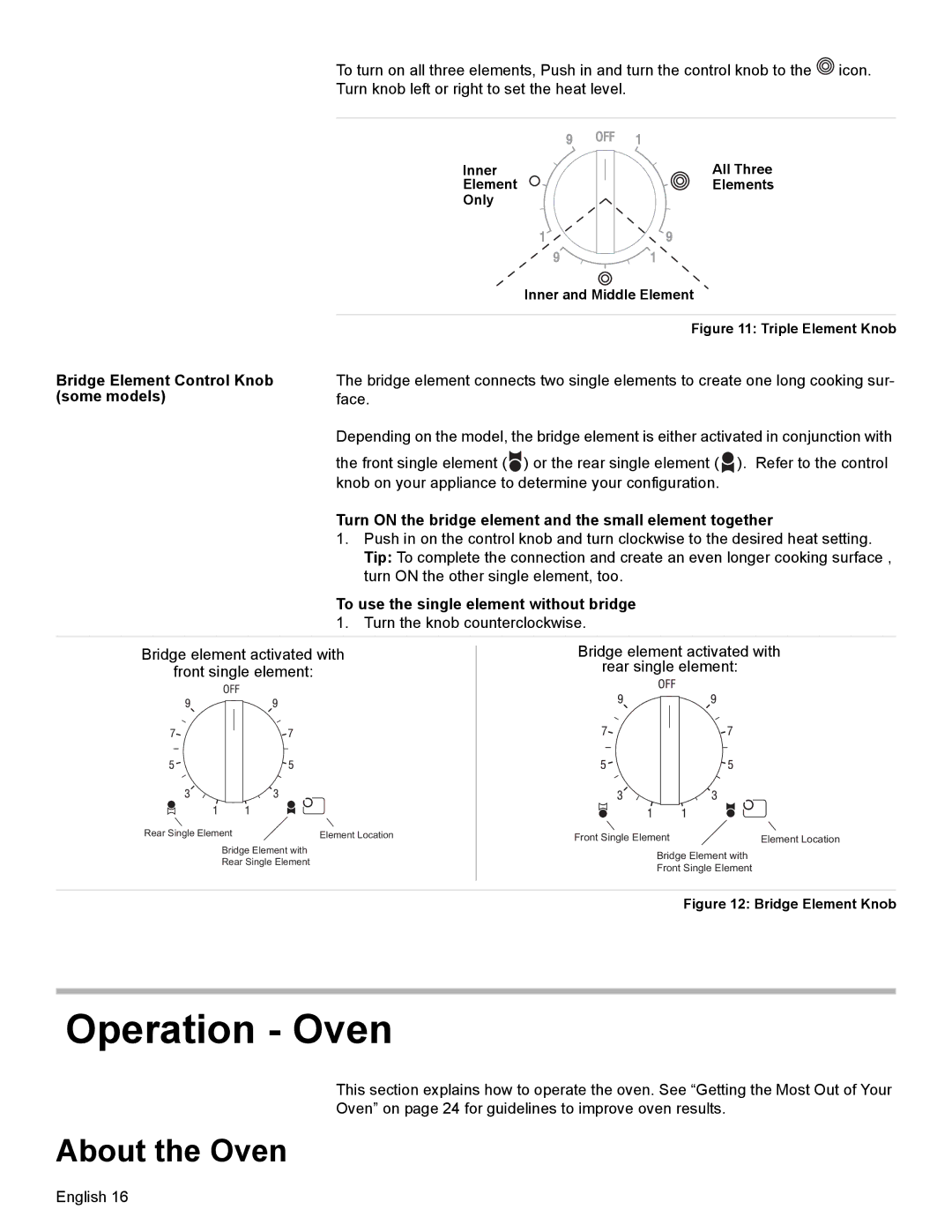 Bosch Appliances HES7282U manual Operation Oven, About the Oven, Bridge Element Control Knob some models 