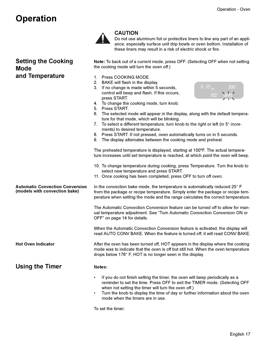 Bosch Appliances HES7282U manual Setting the Cooking Mode Temperature, Using the Timer 