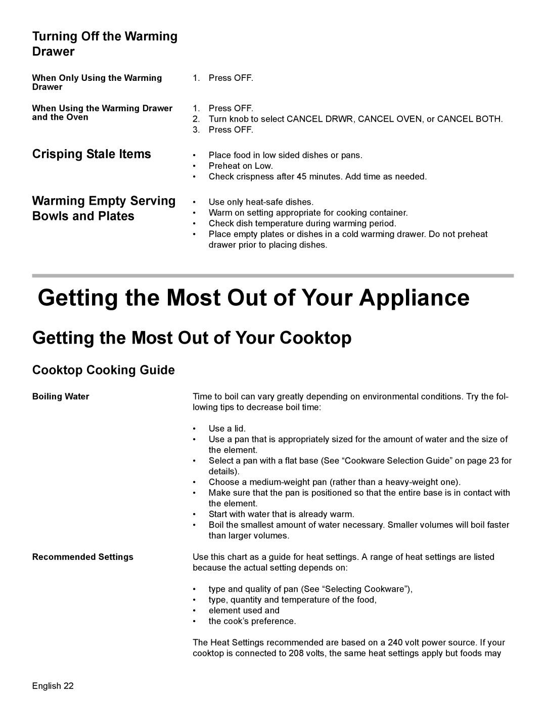 Bosch Appliances HES7282U manual Getting the Most Out of Your Appliance, Getting the Most Out of Your Cooktop 