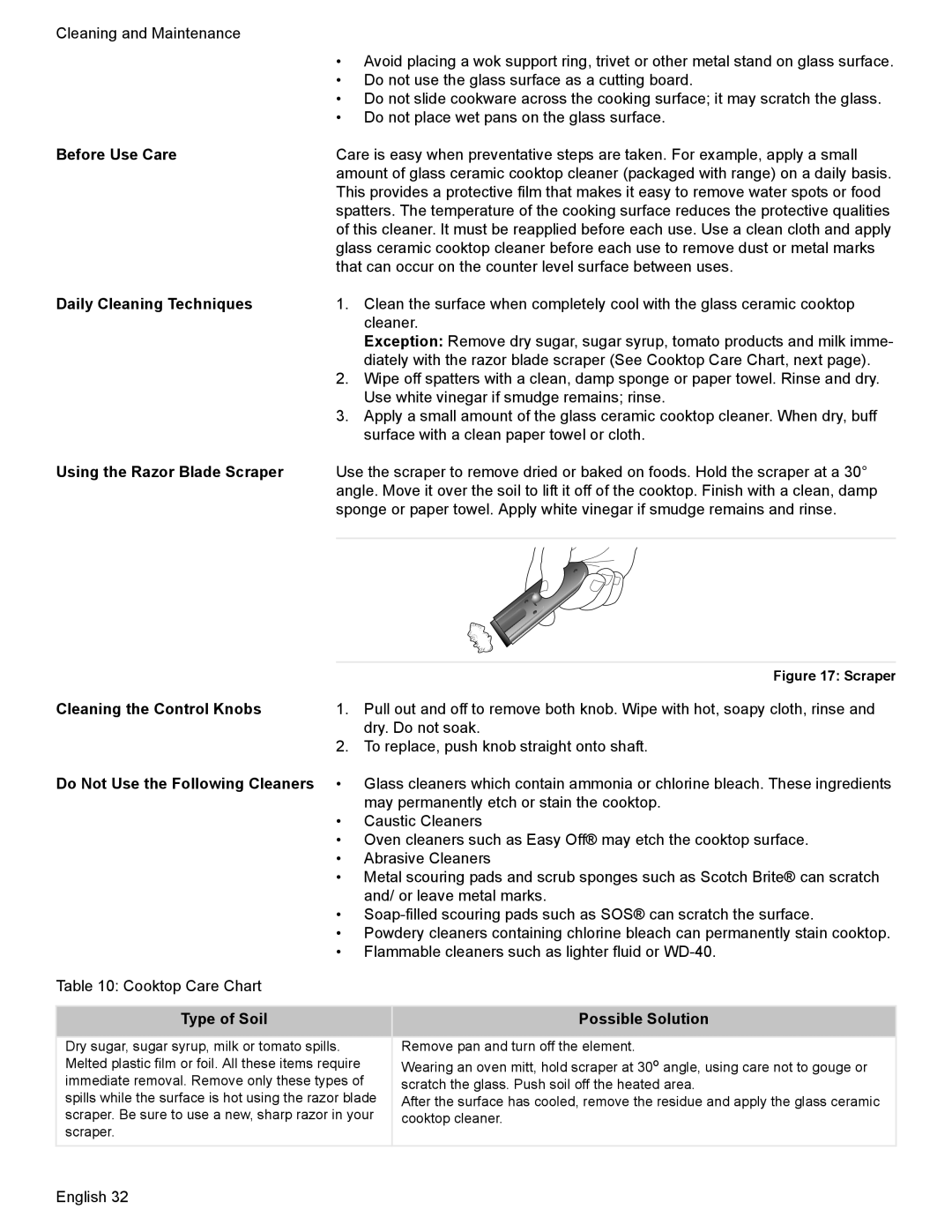 Bosch Appliances HES7282U manual Before Use Care, Daily Cleaning Techniques, Using the Razor Blade Scraper 