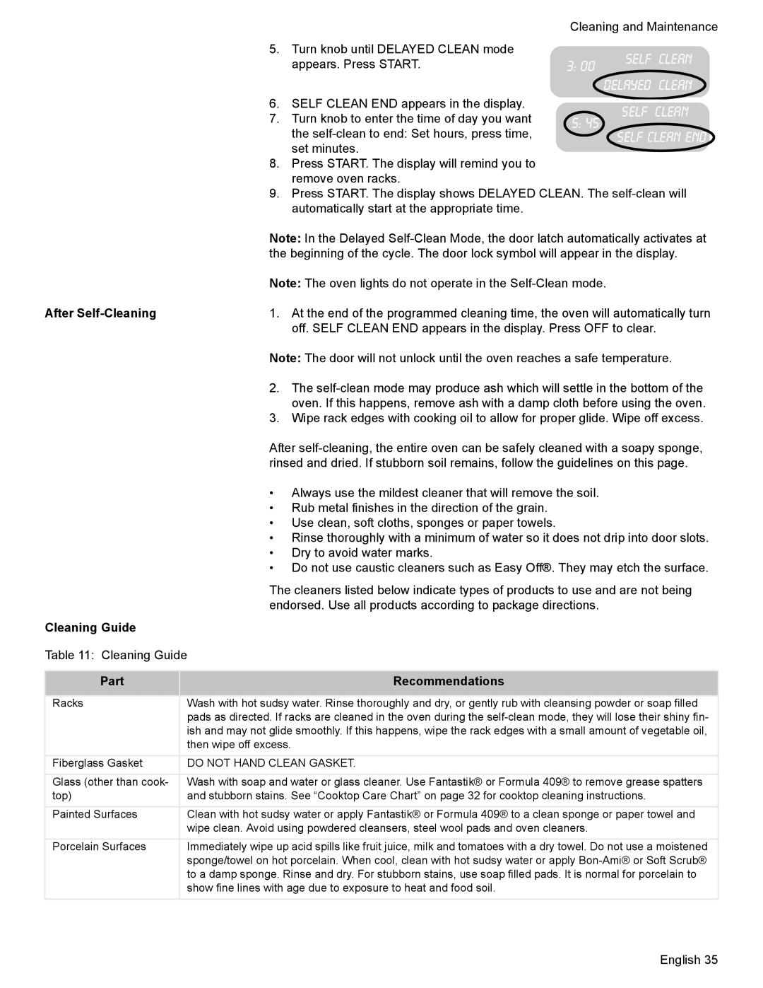 Bosch Appliances HES7282U manual After Self-Cleaning, Cleaning Guide, Part Recommendations 