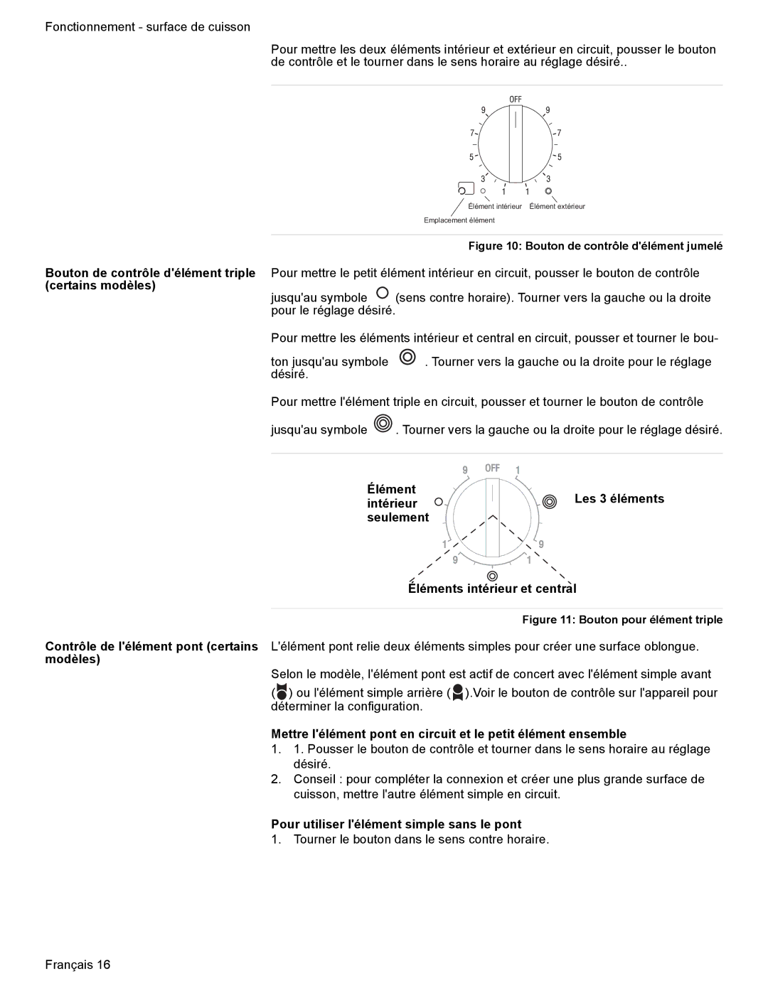 Bosch Appliances HES7282U manual Certains modèles, Pour utiliser lélément simple sans le pont 