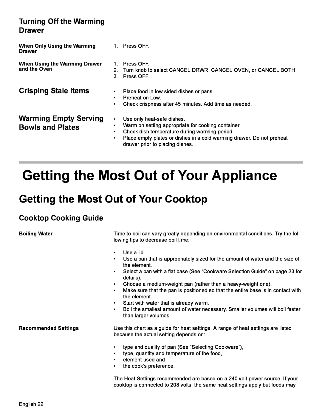 Bosch Appliances HES7282U manual Getting the Most Out of Your Appliance, Getting the Most Out of Your Cooktop, Drawer 