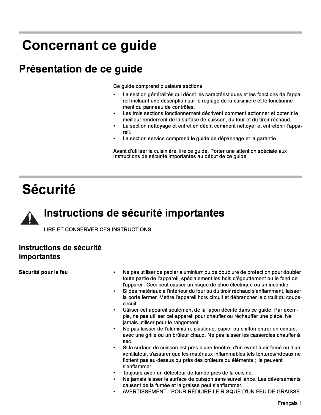 Bosch Appliances HES7282U Concernant ce guide, Sécurité, Présentation de ce guide, Instructions de sécurité importantes 