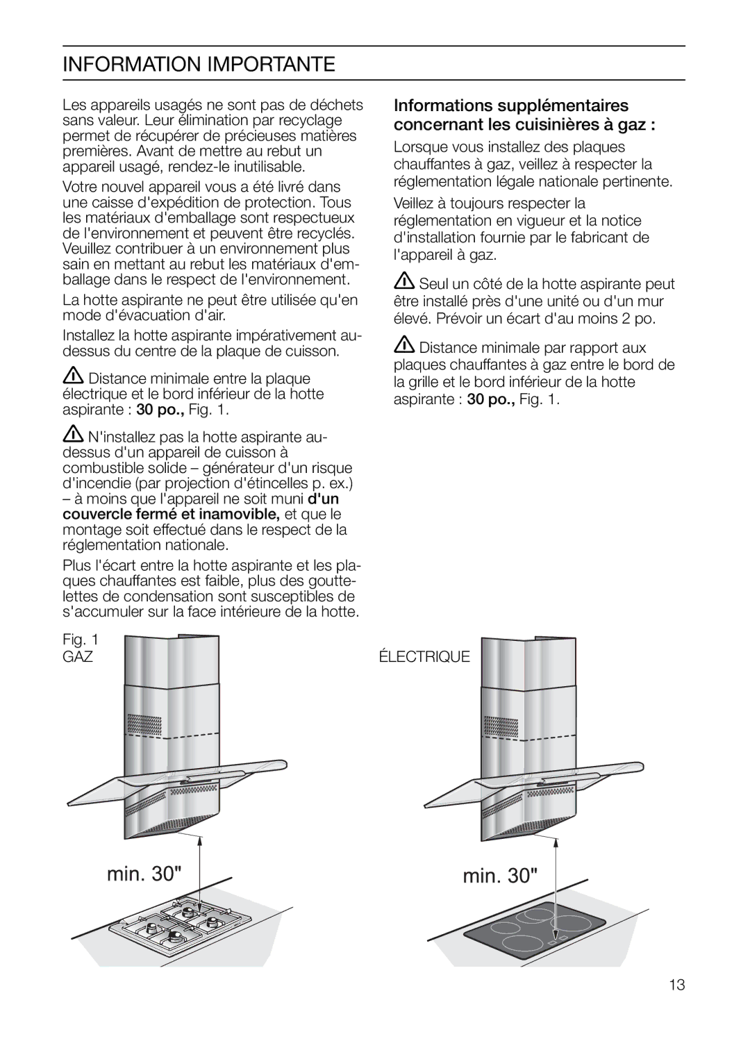 Bosch Appliances HGEW 36 FS manual Information Importante, Informations supplémentaires, Concernant les cuisinières à gaz 