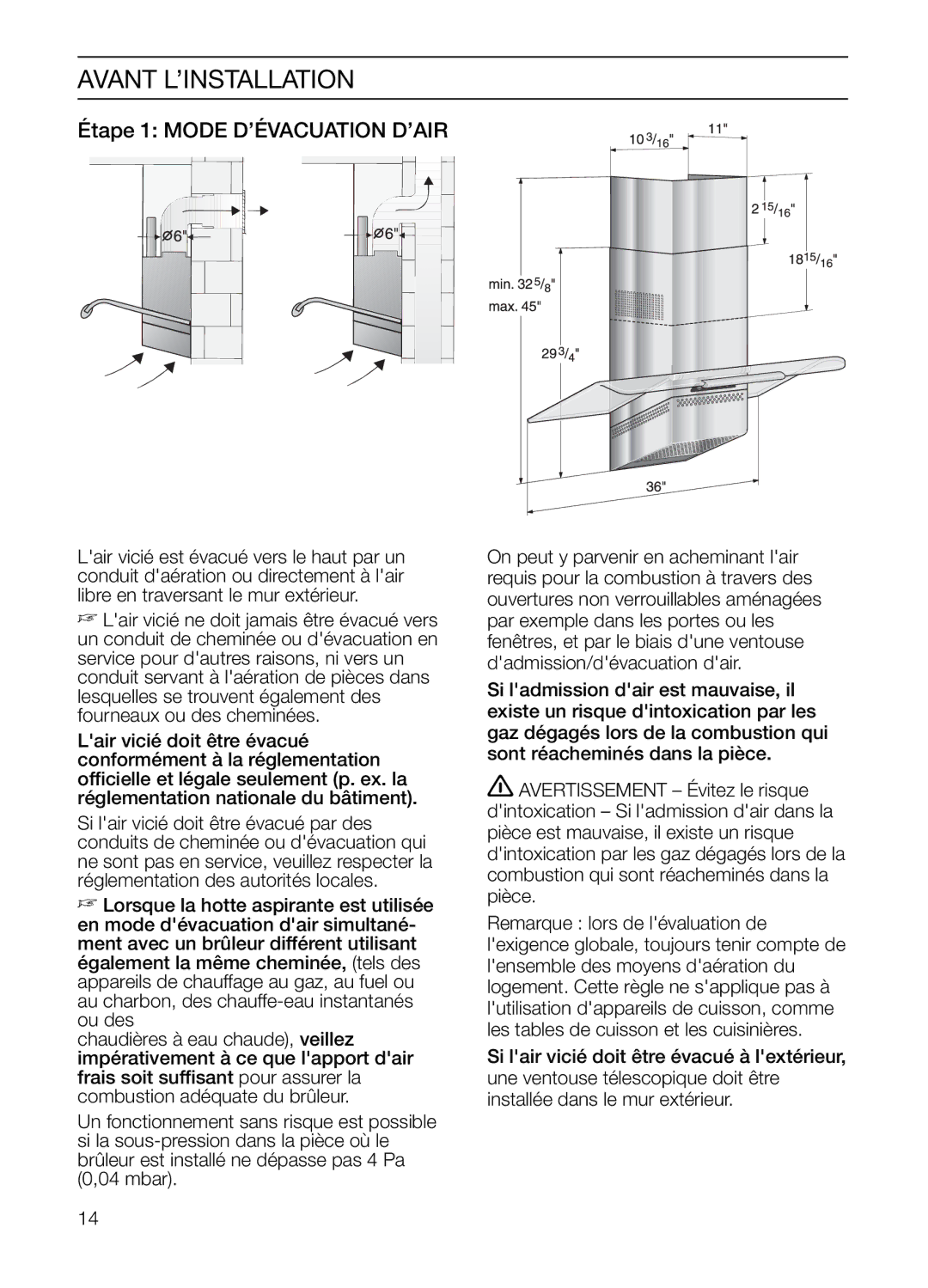 Bosch Appliances HGEW 36 FS manual Avant L’INSTALLATION, Étape 1 Mode D’ÉVACUATION D’AIR 