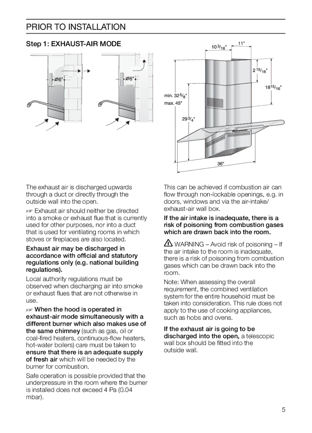 Bosch Appliances HGEW 36 FS manual Prior to Installation, EXHAUST-AIR Mode, Exhaust air should neither be directed 