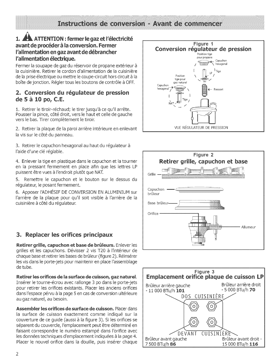 Bosch Appliances HGS256UC Avant de procder la conversion, Fermer, 2o Conversion du rguRateur de pression, De 5 10 po, CE 