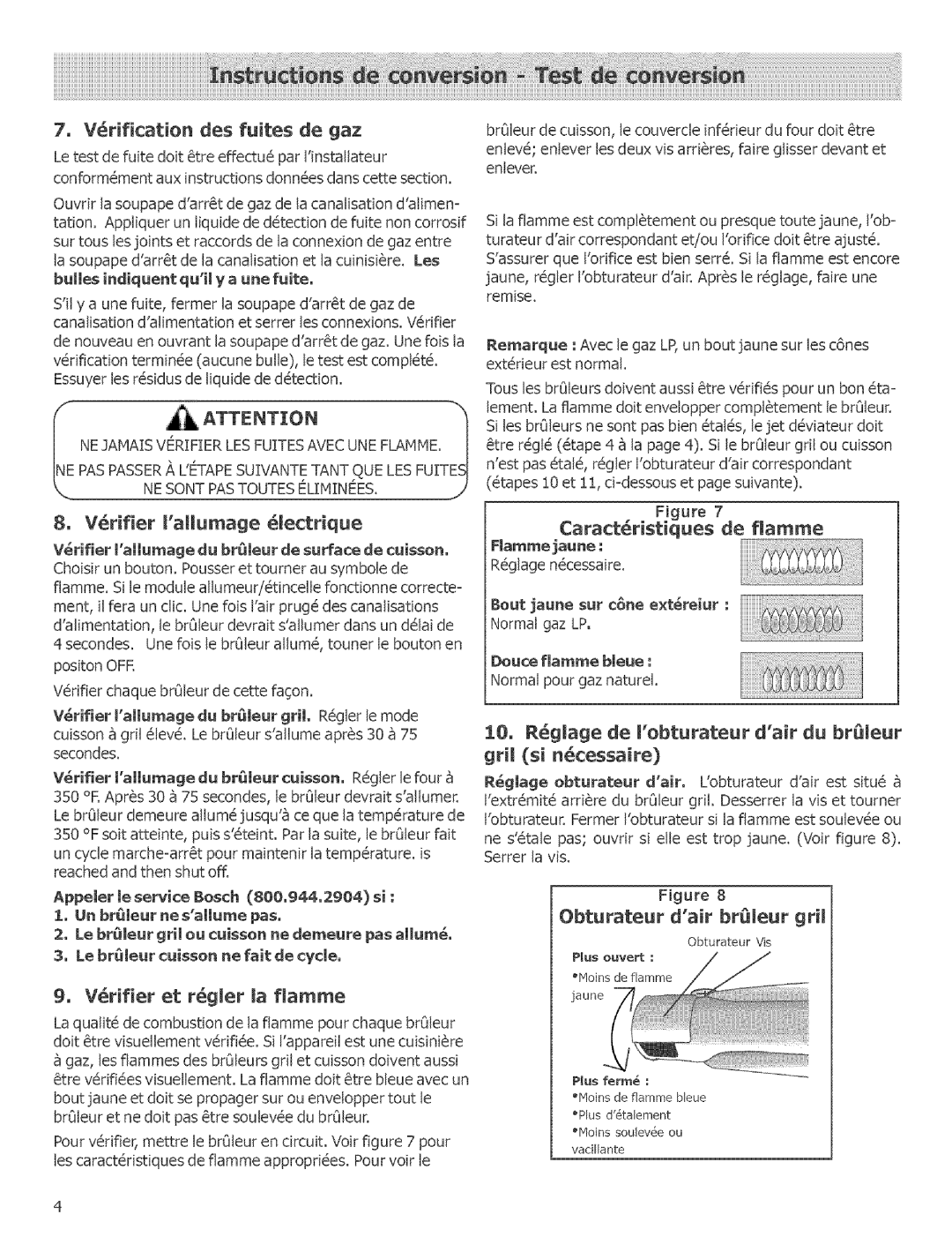 Bosch Appliances HGS255UC, HGS246UC, HGS256UC Rification des fuites de gaz, Gril si n cessaire, Vrifier et rgler la flamme 