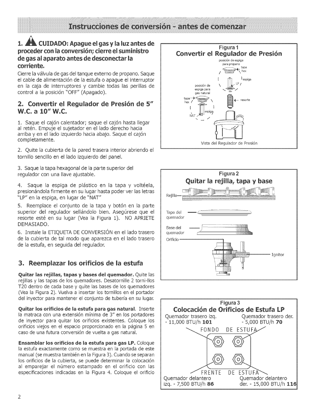 Bosch Appliances HGS242UC, HGS246UC Proceder con la conversi6n derre el suministro, Reemplazar los ortides de a estufa 