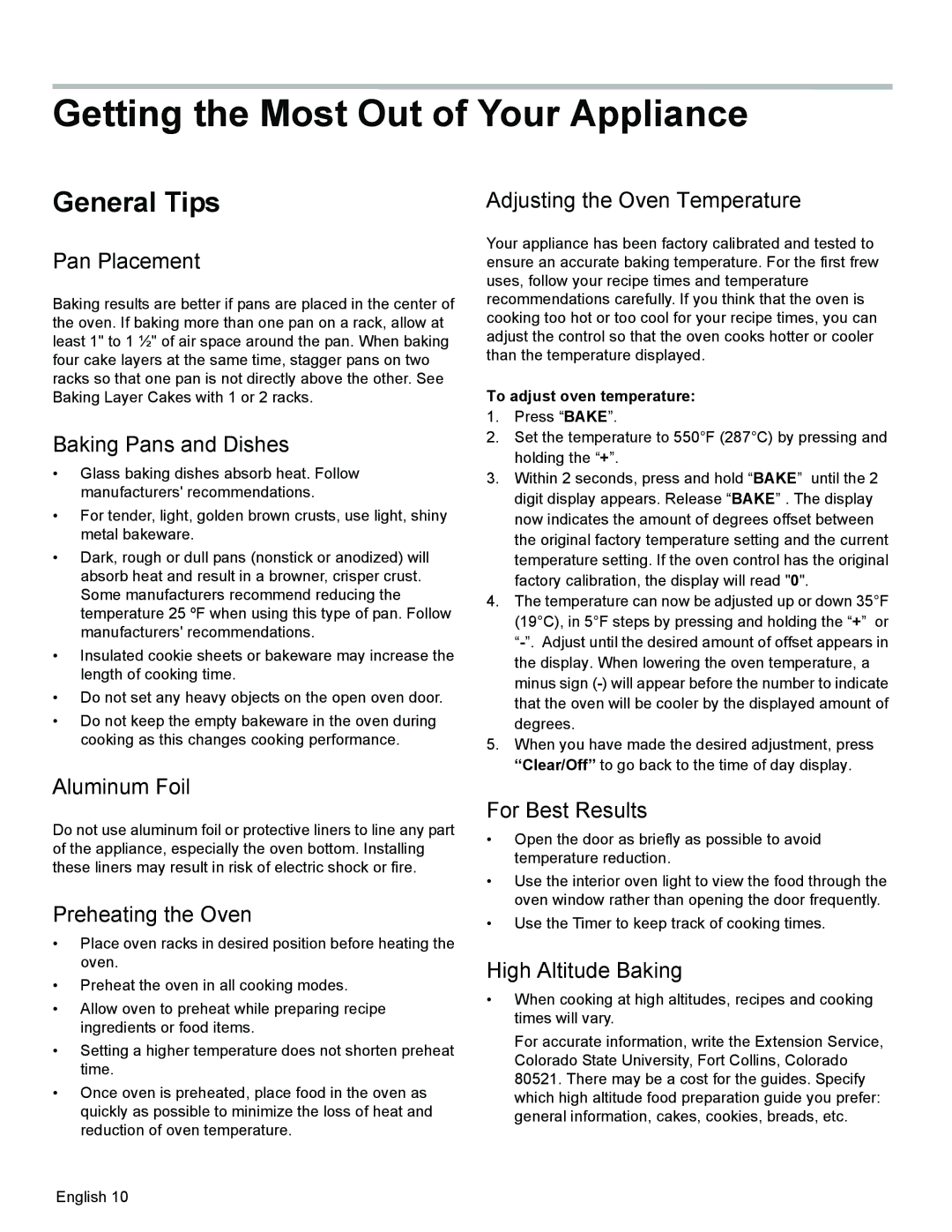 Bosch Appliances HGS3023UC manual Getting the Most Out of Your Appliance, General Tips 