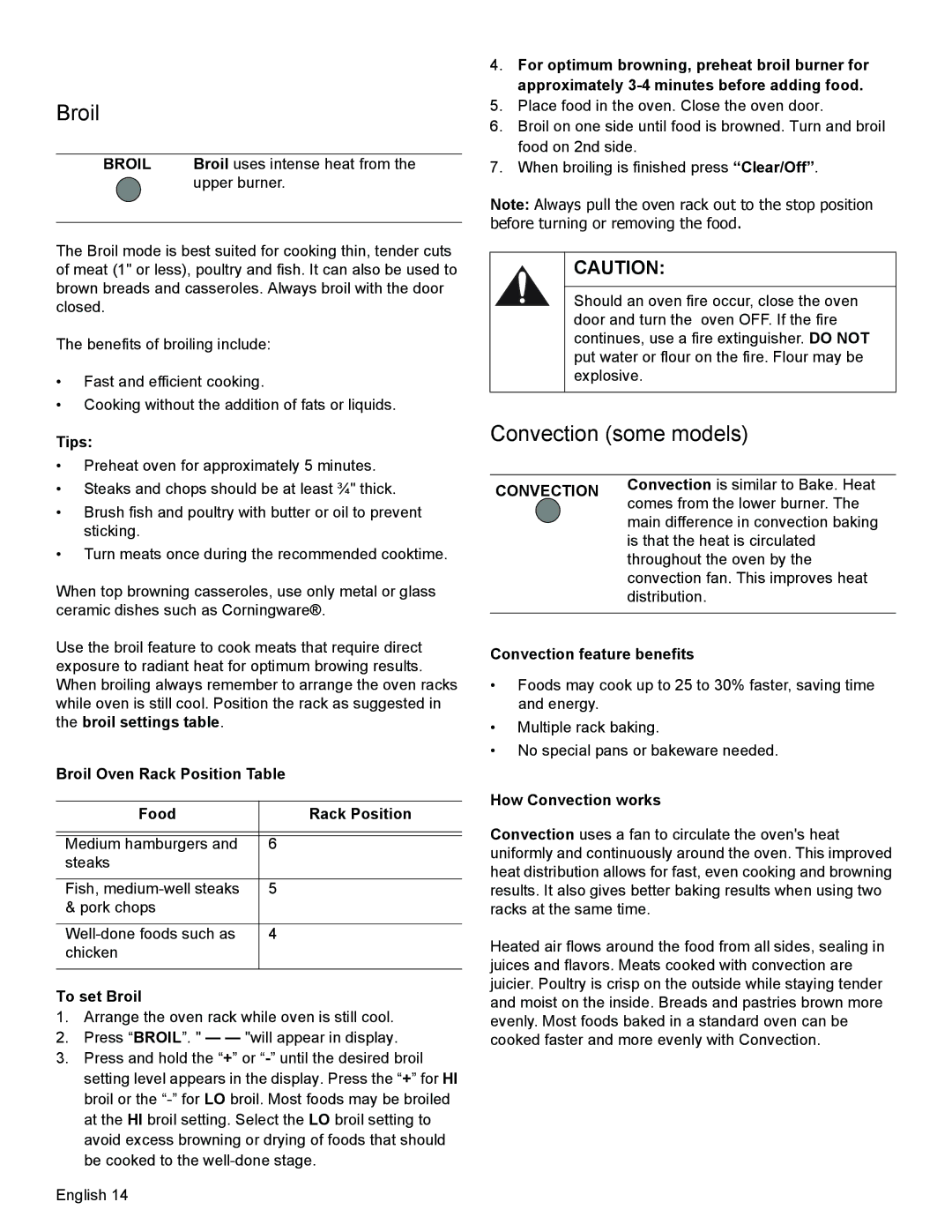 Bosch Appliances HGS3023UC manual Broil, Convection some models 