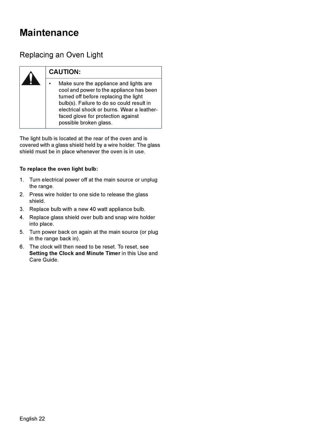 Bosch Appliances HGS3023UC manual Maintenance, Replacing an Oven Light, To replace the oven light bulb 