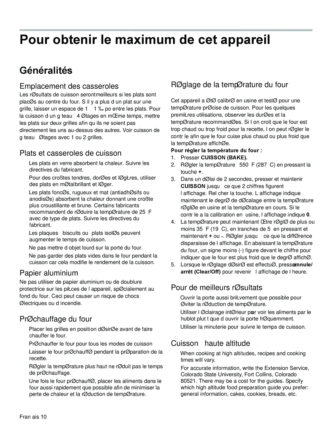 Bosch Appliances HGS3023UC manual Pour obtenir le maximum de cet appareil, Généralités 