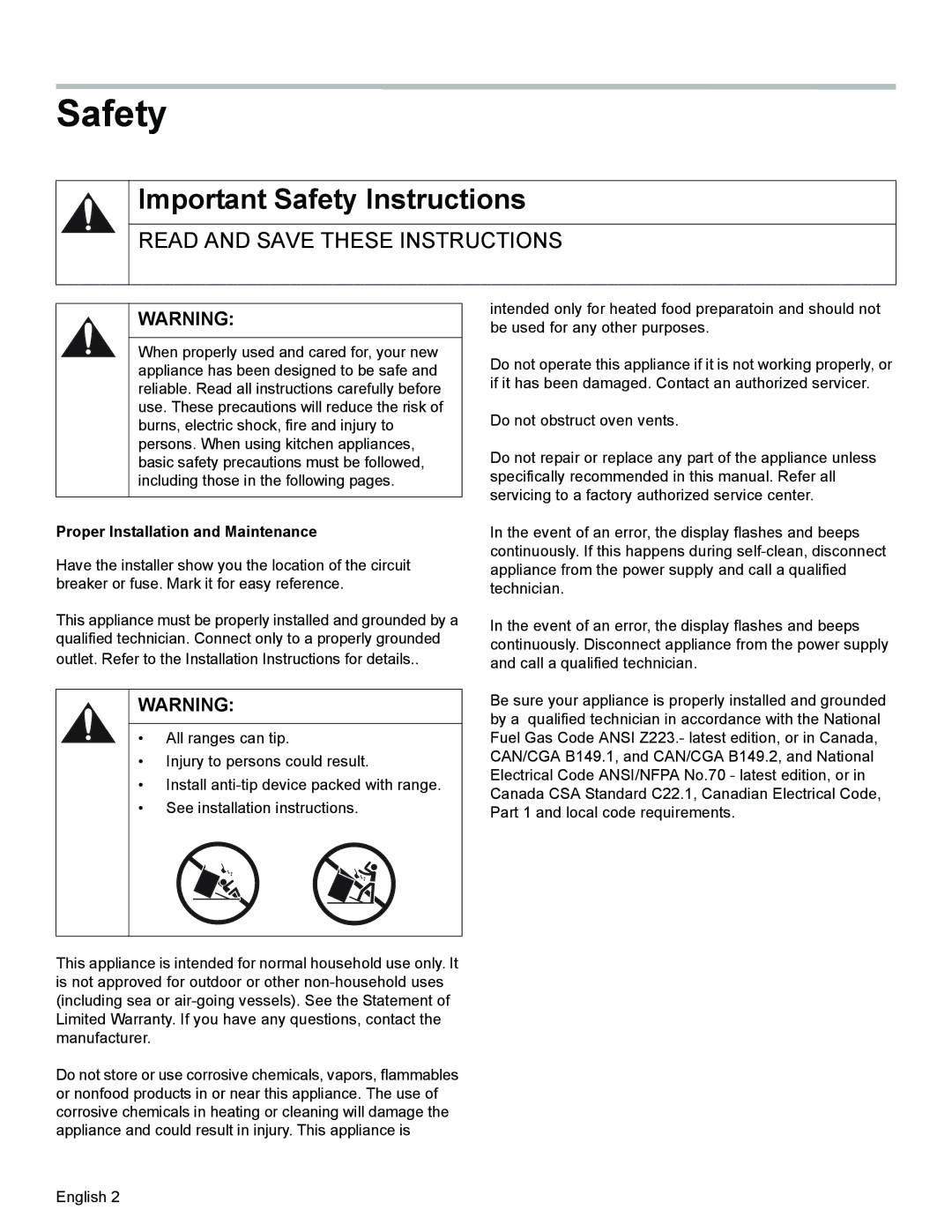 Bosch Appliances HGS3023UC manual Important Safety Instructions, Proper Installation and Maintenance 