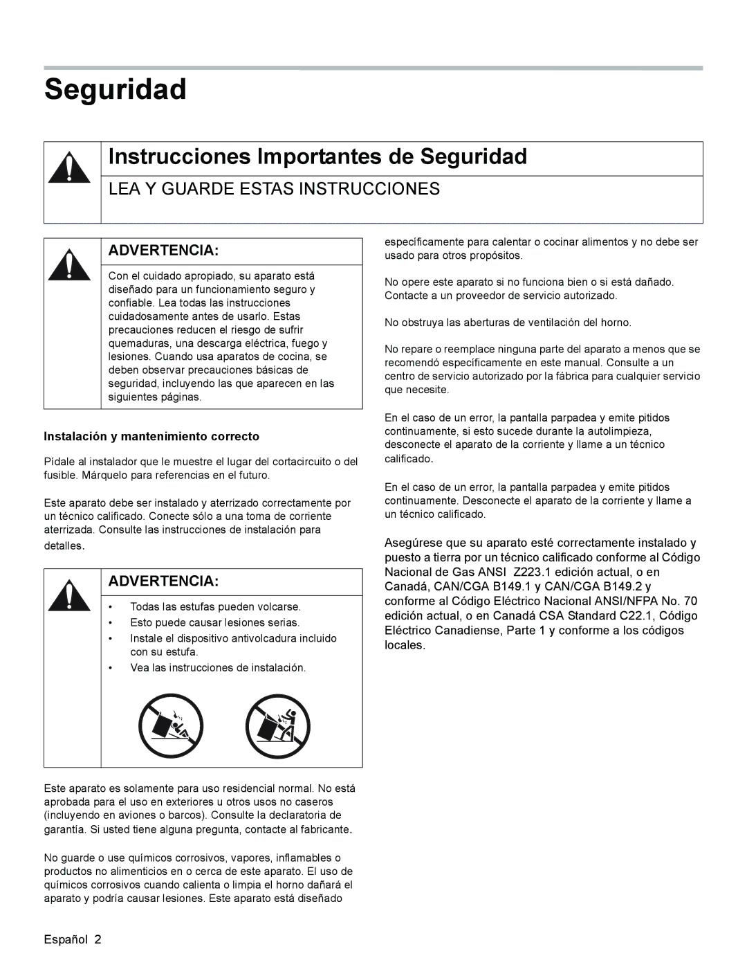 Bosch Appliances HGS3023UC manual Instrucciones Importantes de Seguridad, Instalación y mantenimiento correcto 