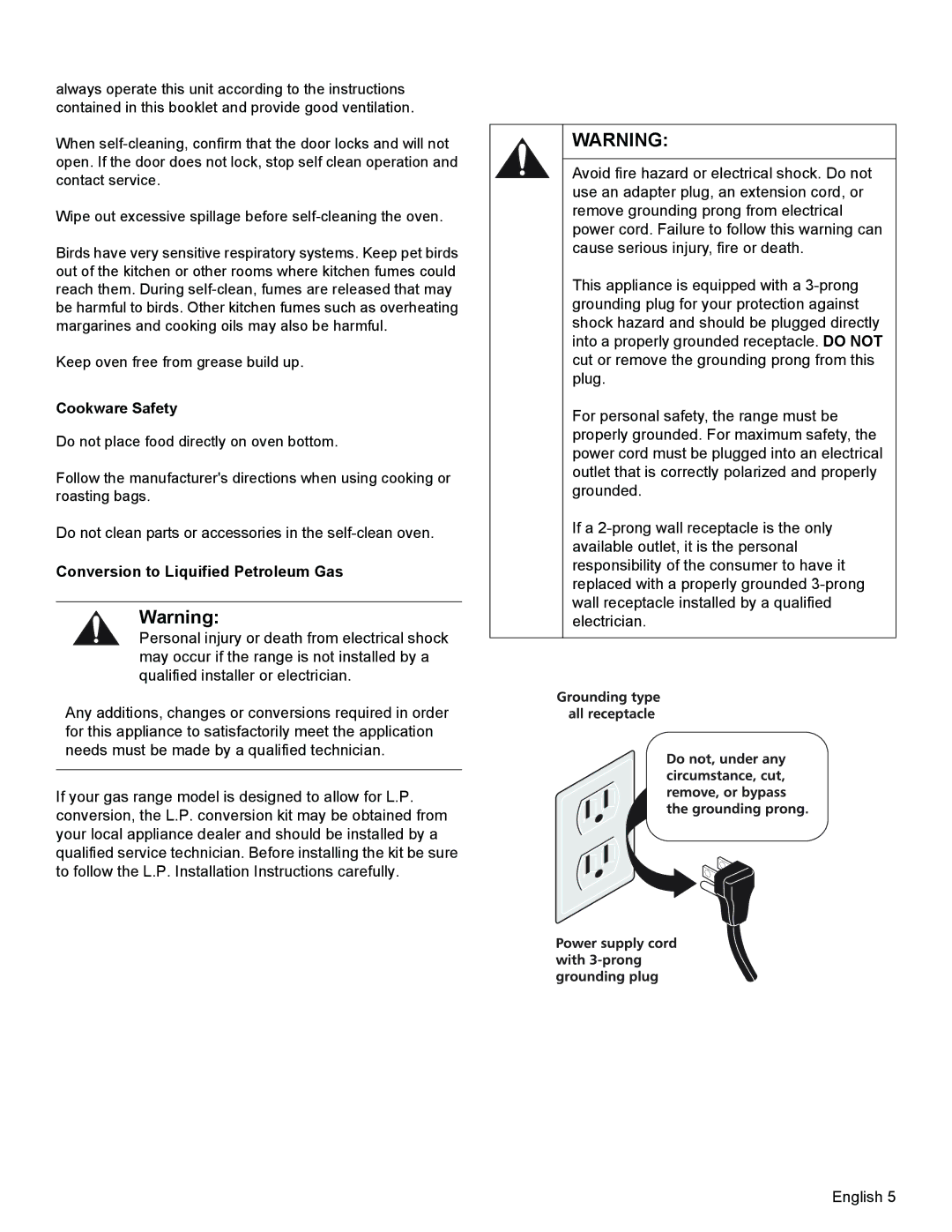 Bosch Appliances HGS3023UC manual Cookware Safety, Conversion to Liquified Petroleum Gas 