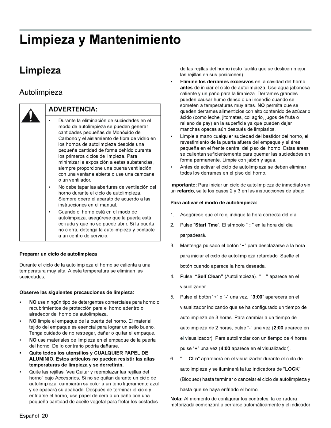 Bosch Appliances HGS3023UC manual Limpieza y Mantenimiento, Autolimpieza 