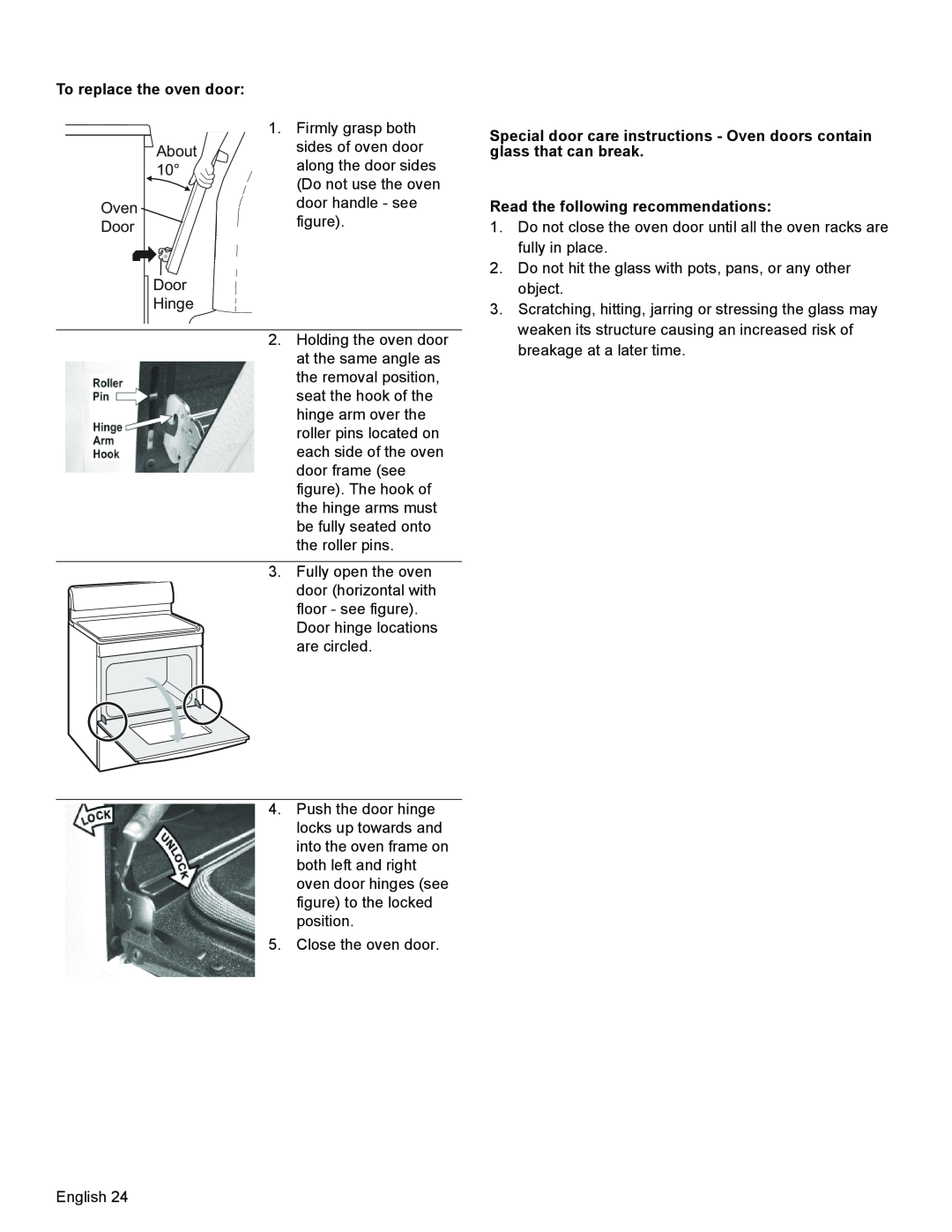 Bosch Appliances HGS3023UC manual To replace the oven door, Read the following recommendations 