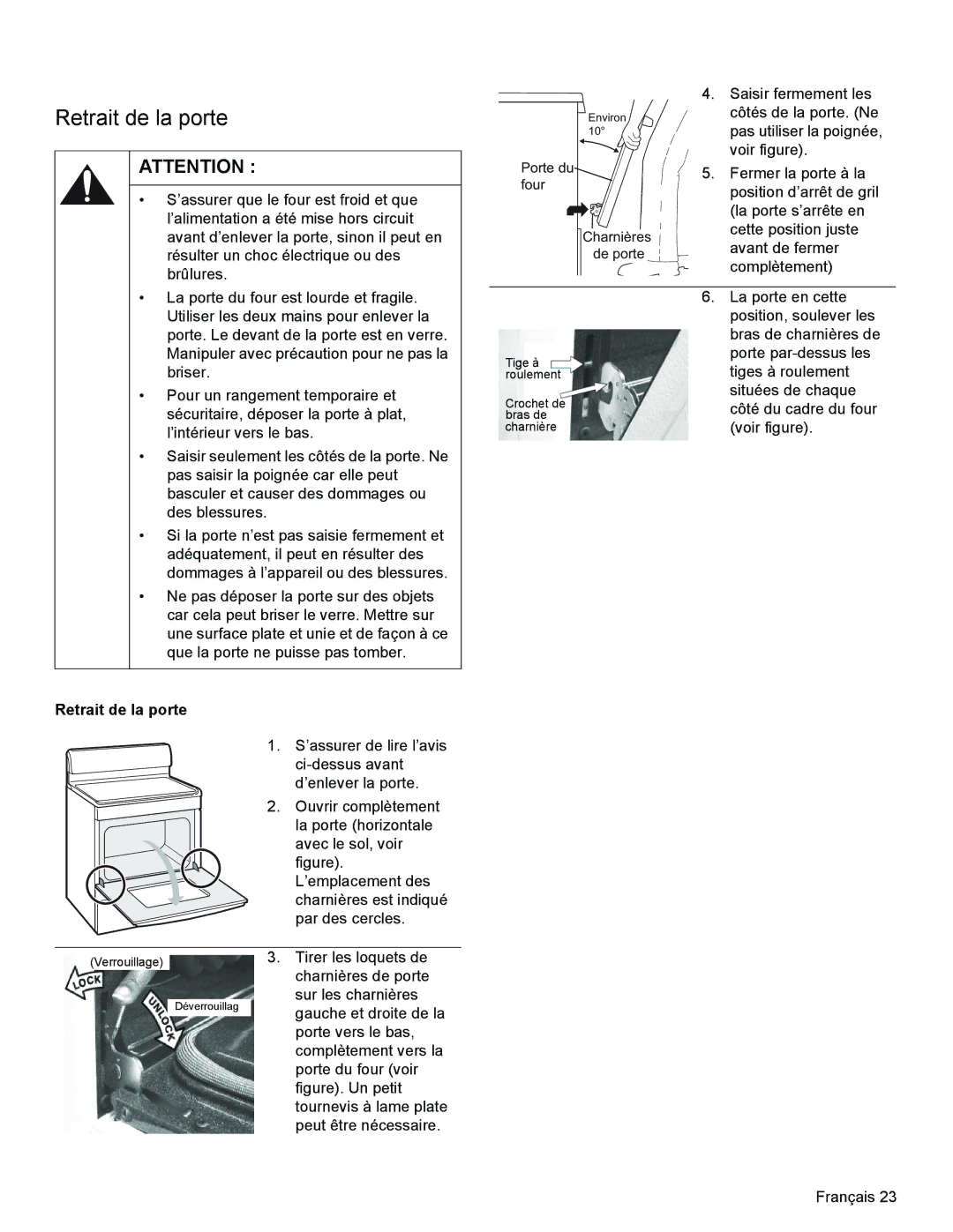 Bosch Appliances HGS3063UC manual Retrait de la porte 