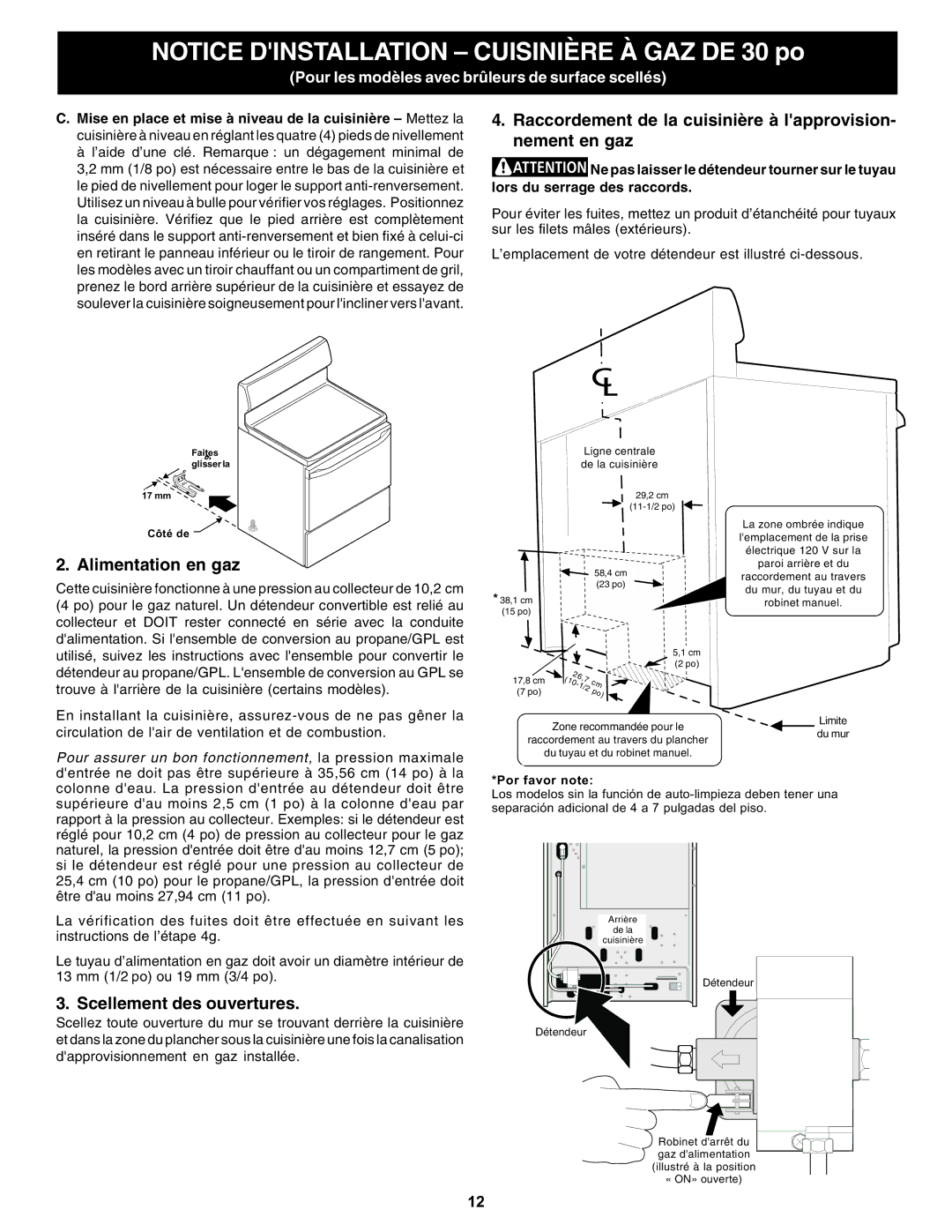 Bosch Appliances HGS5053UC manual Raccordement de la cuisinière à lapprovision- nement en gaz, Alimentation en gaz 