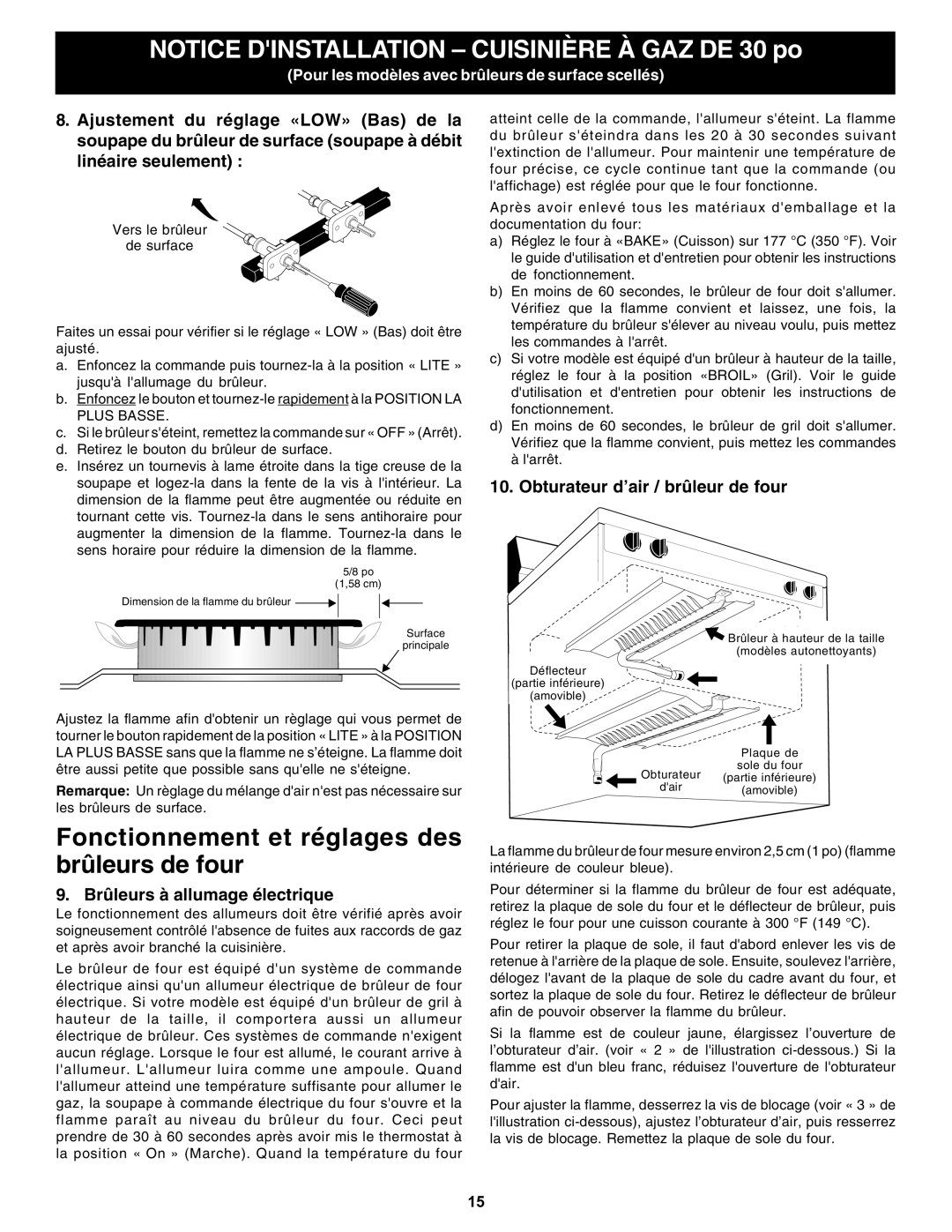 Bosch Appliances HGS5053UC manual Brûleurs à allumage électrique, Obturateur d’air / brûleur de four 