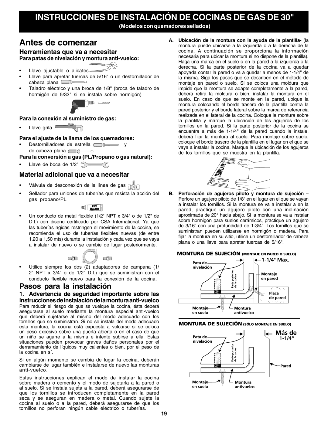 Bosch Appliances HGS5053UC manual Herramientas que va a necesitar, Material adicional que va a necesitar 