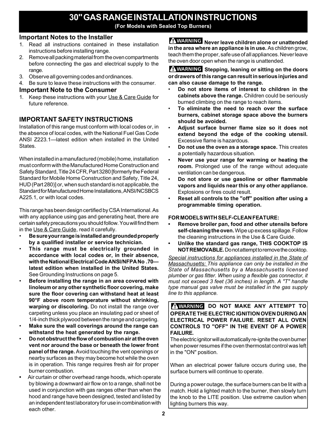 Bosch Appliances HGS5053UC manual Important Notes to the Installer, Important Note to the Consumer 